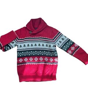 The Children's Place Boys Toodler Sz 2T Christmas Fairisle Shawl Sweater cotton.
